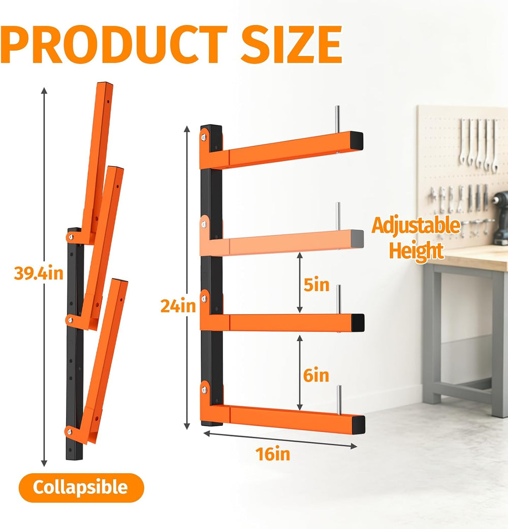 2 Pack Lumber Storage Rack Wall Mount, 660LBS Heavy Duty Wood Rack- Orange