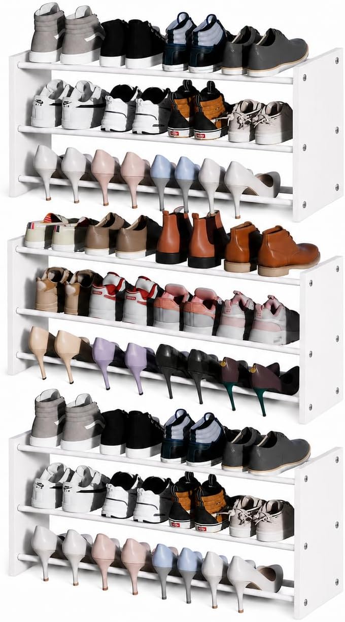 3 Pack 3 Tier Wall Mounted Shoe Rack, 17"-30"Adjustable Hanging Sho...