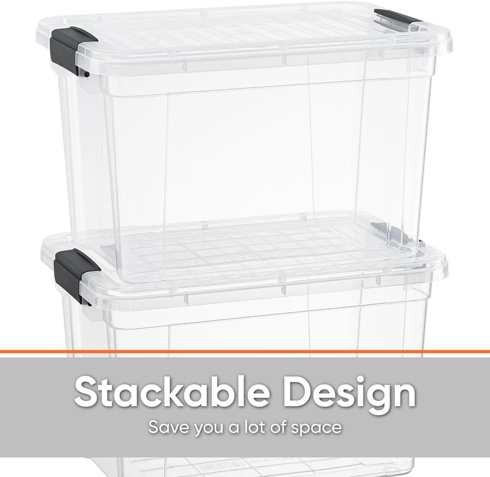 Superio 49 Quart Clear Plastic Storage Boxes with Lids, Stackable Organizer C...