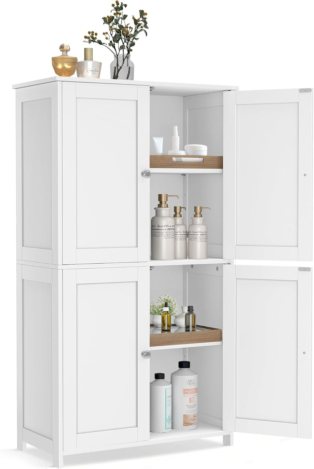 VASAGLE Floor Storage Cabinet, 2 Adjustable Shelves, 4 Doors,42.7" H