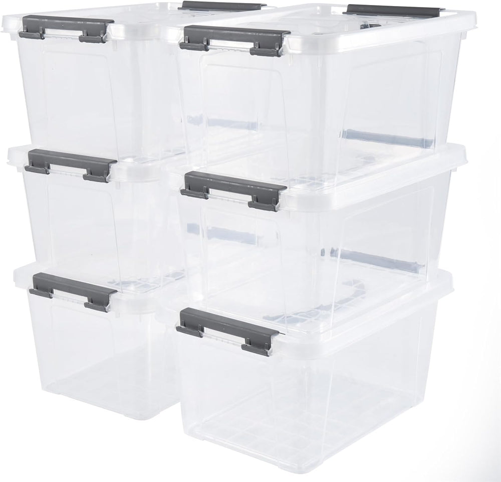 Eslite 6 Quart Plastic Stackable Storage Latch Bins,Clear Latching Box with H...