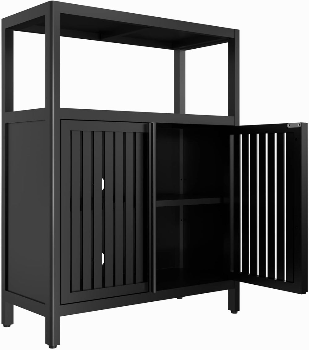 Bamboo Bathroom Storage Cabinet Furniture, Bathroom Floor Cabinet with 2 Shut...