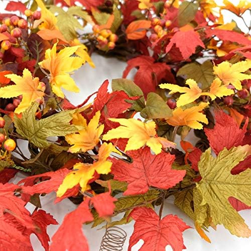 Idyllic 20 Inch Fall Wreath for Front Door - Maple Leaves Autumn Wreath for T...