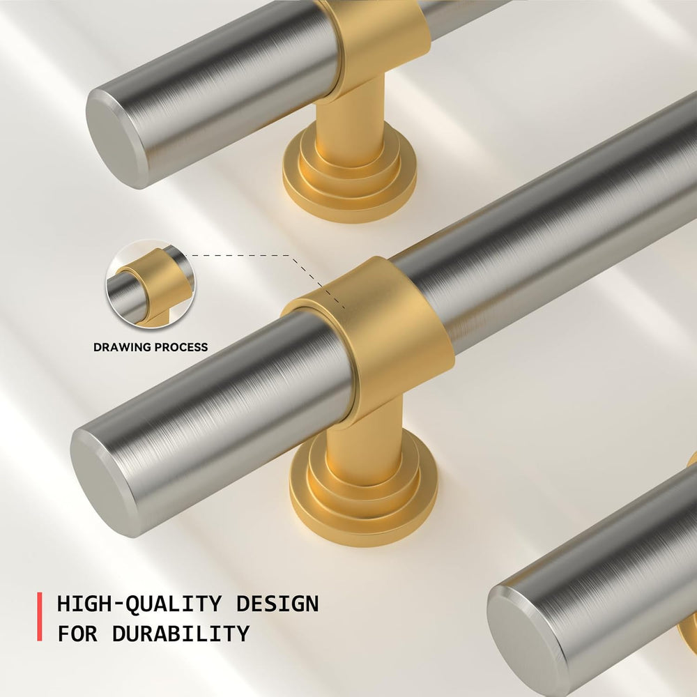 homdiy 10 Pack 3 Inch Hole Center Brushed Nickel and Gold Cabinet Pulls