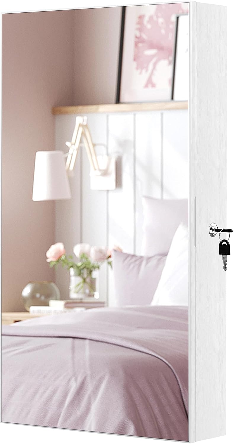 SONGMICS Lockable Jewelry Cabinet Armoire with Mirror, Wall-Mounted