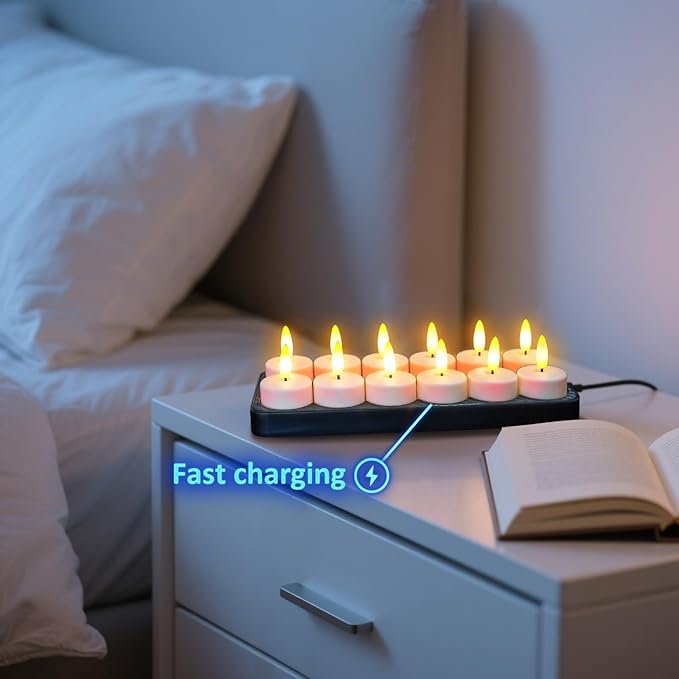 HL Rechargeable LED Tea Lights with USB Charging Base & Remote Timer - Ba...