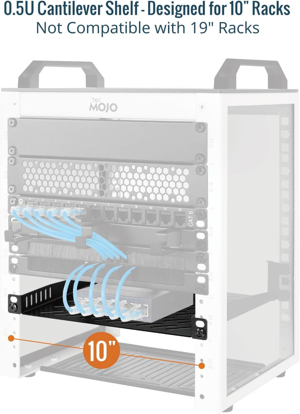 Tecmojo 2 Pack 0.5U Rack Mount Shelf for 10" Server Rack, 7.87" Dee...