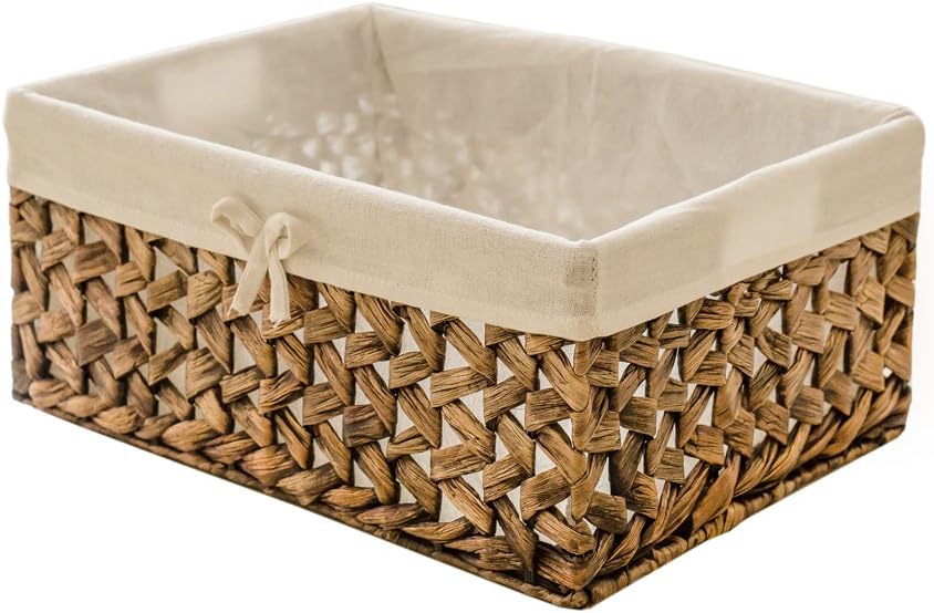 Rectangular Woven Seagrass Storage Bin with Handle,Kingwillow. (water hyacint...