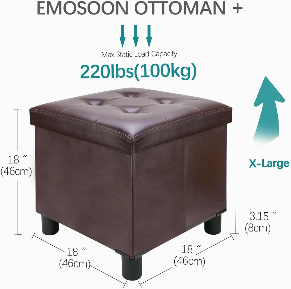 18 Inches Cube Storage Ottoman, Faux Leather Collapsible Square Folding Ottom...