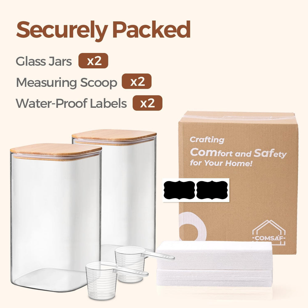ComSaf Glass Storage Jars with Bamboo Lids 4.6 Qt 2 Pack Large Wide Mouth