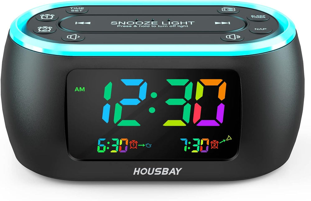 HOUSBAY Digital Alarm Clock Radio for Bedrooms with Rainbow Display