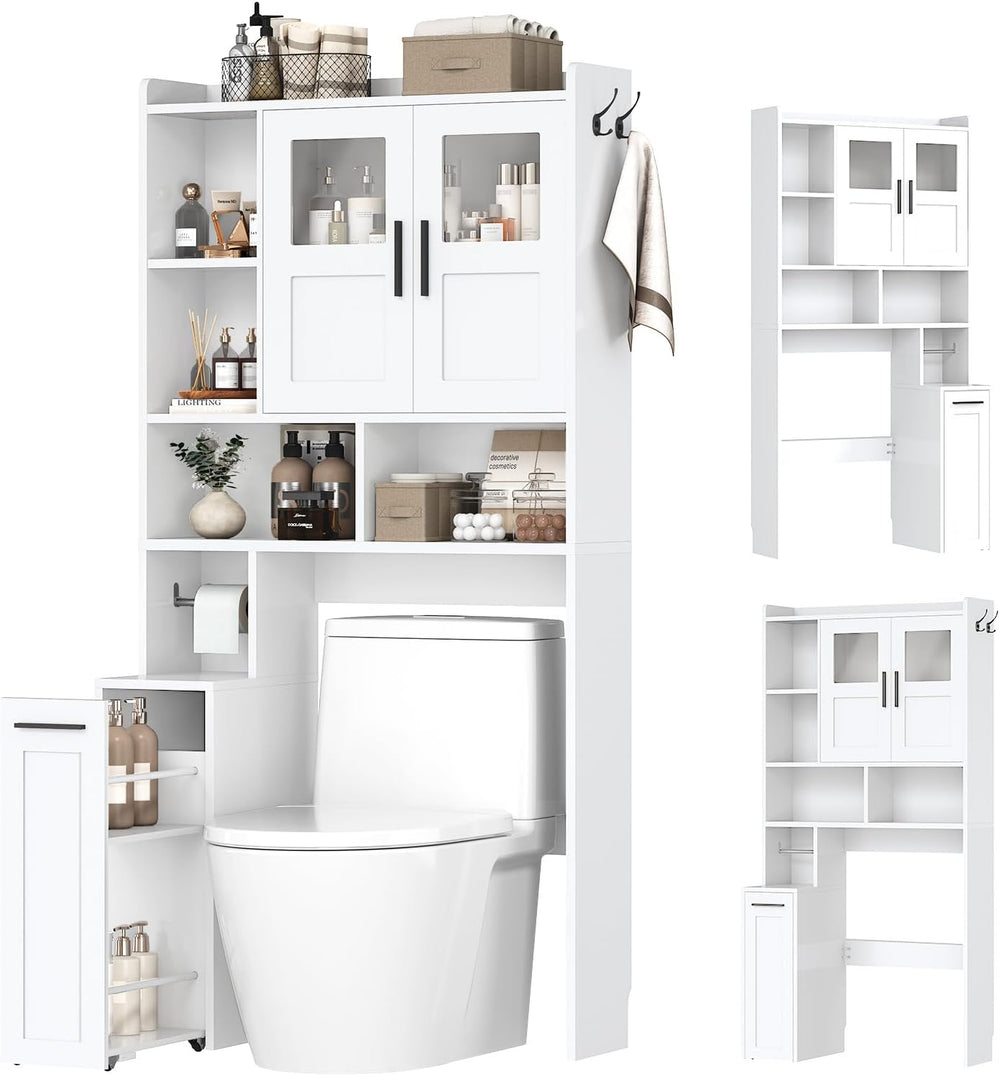 ELYKEN Over The Toilet Storage Cabinet with Acrylic Doors & Pulley, White