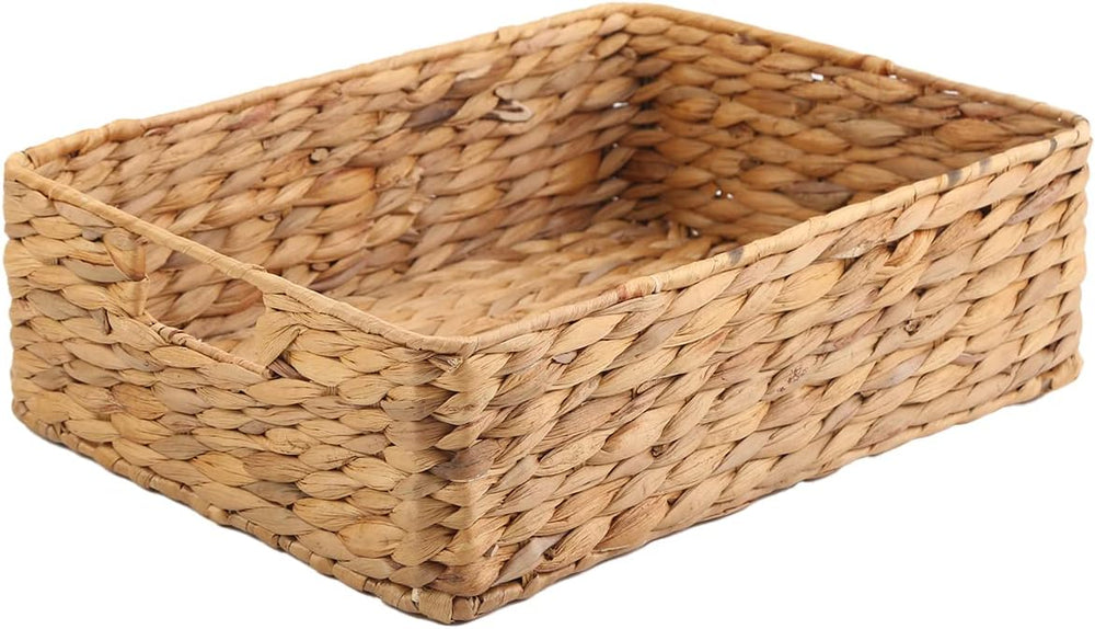 Water Hyacinth Storage Basket, Handwoven, 15.35L x 12W x 4.72H in, Brown
