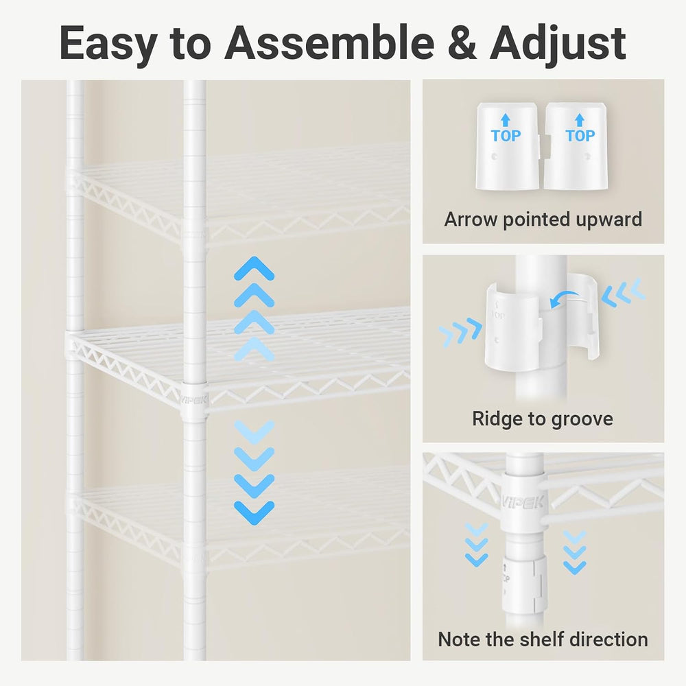 VIPEK V70 White Metal Garment Rack, Adjustable Open Wardrobe Load 1670lbs