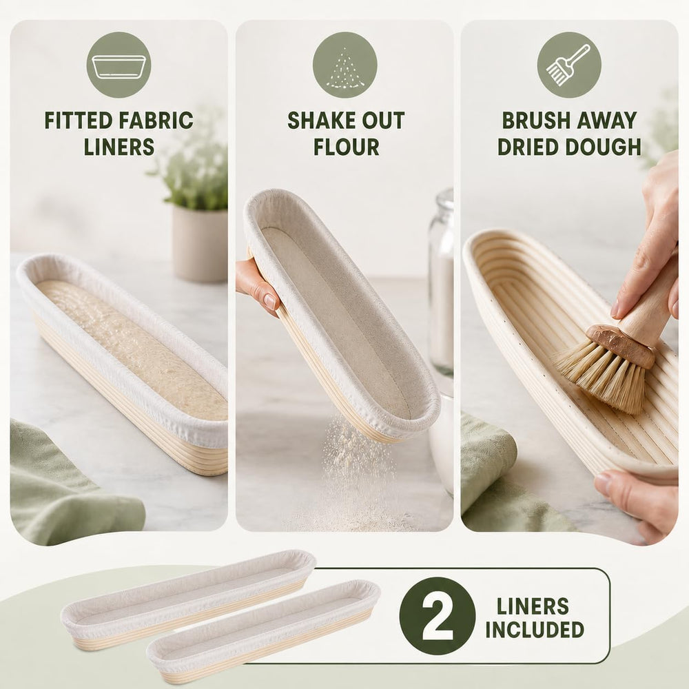 i-lan 2-Pack 22" Rattan Baguette Proofing Baskets for Sourdough Bread