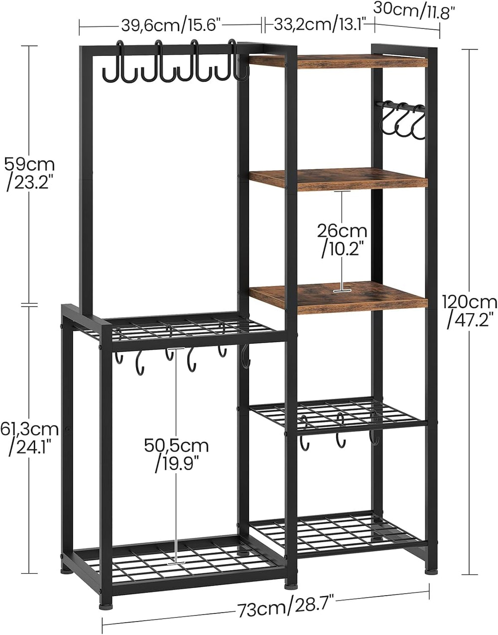 5-Tier Pot Rack, Cookware Stand with Hooks, Pans Pots Organizer for Kitchen, ...