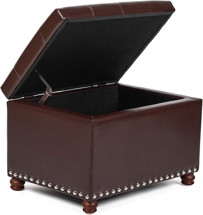 Leather Storage Ottoman Bench Foot Rest Stool