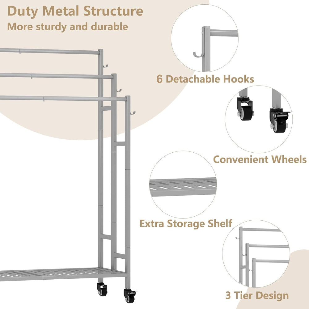 SORCEDAS Towel Rack Outdoor 3 Tier Standing Blanket Drying Rack Grey