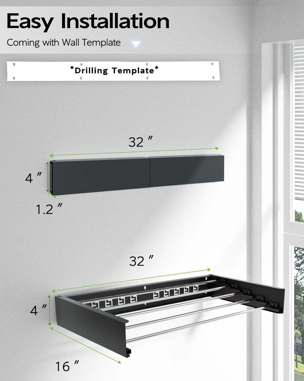 Vikaqi Wall Mounted Clothes Drying Rack 32", Foldable Wall Mount Laundry...