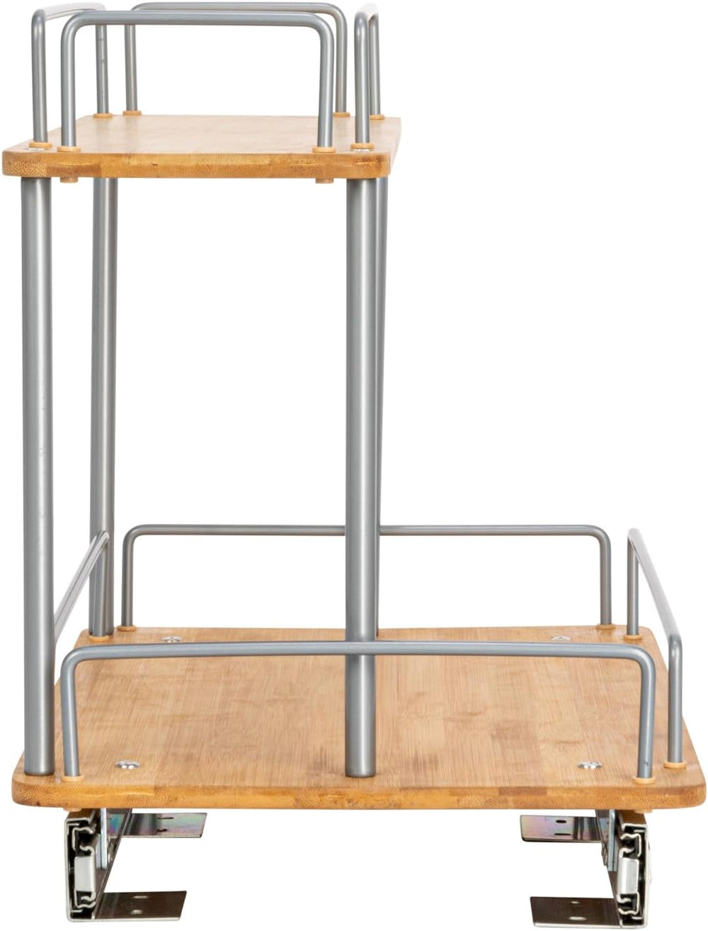 Household Essentials Bamboo and Silver Iron Two-Tier Slide-Out Organizer