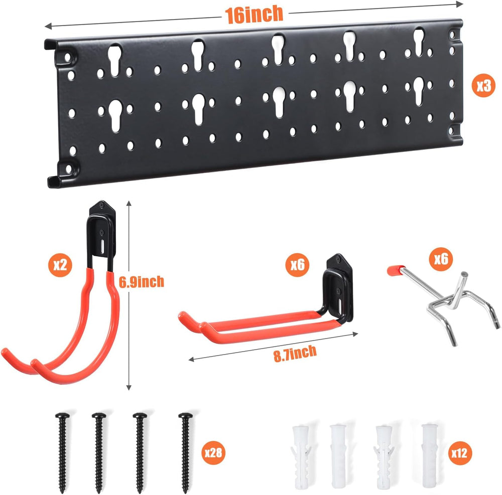 Multi-Storage Garage Hooks, Wall-Mounted Garden Tool Organizer