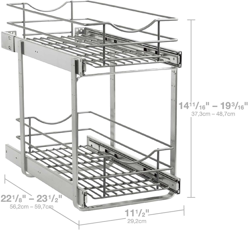 2 Tier Pull Out Cabinet Organizer,(11½"W x 22" D) Soft Close Slide ...