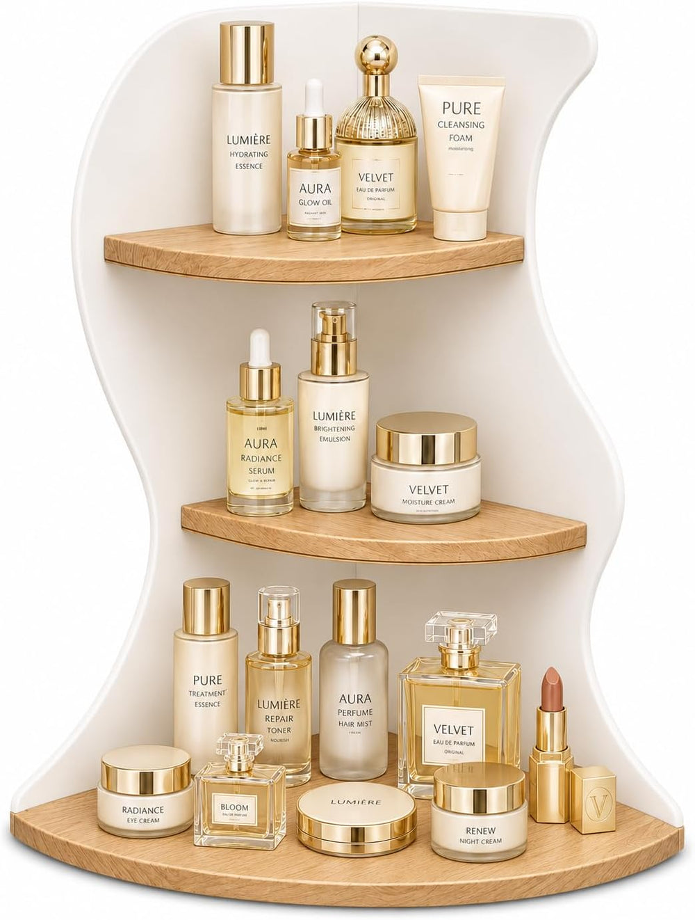 Makeup Organizer Corner Shelf, 3 Tier Vanity Rack, Space Saving Stand