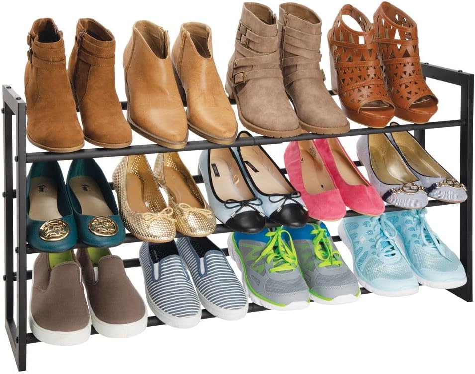mDesign Metal 3 Tier Adjustable/Expandable Shoe and Boot Storage Organizer Ra...