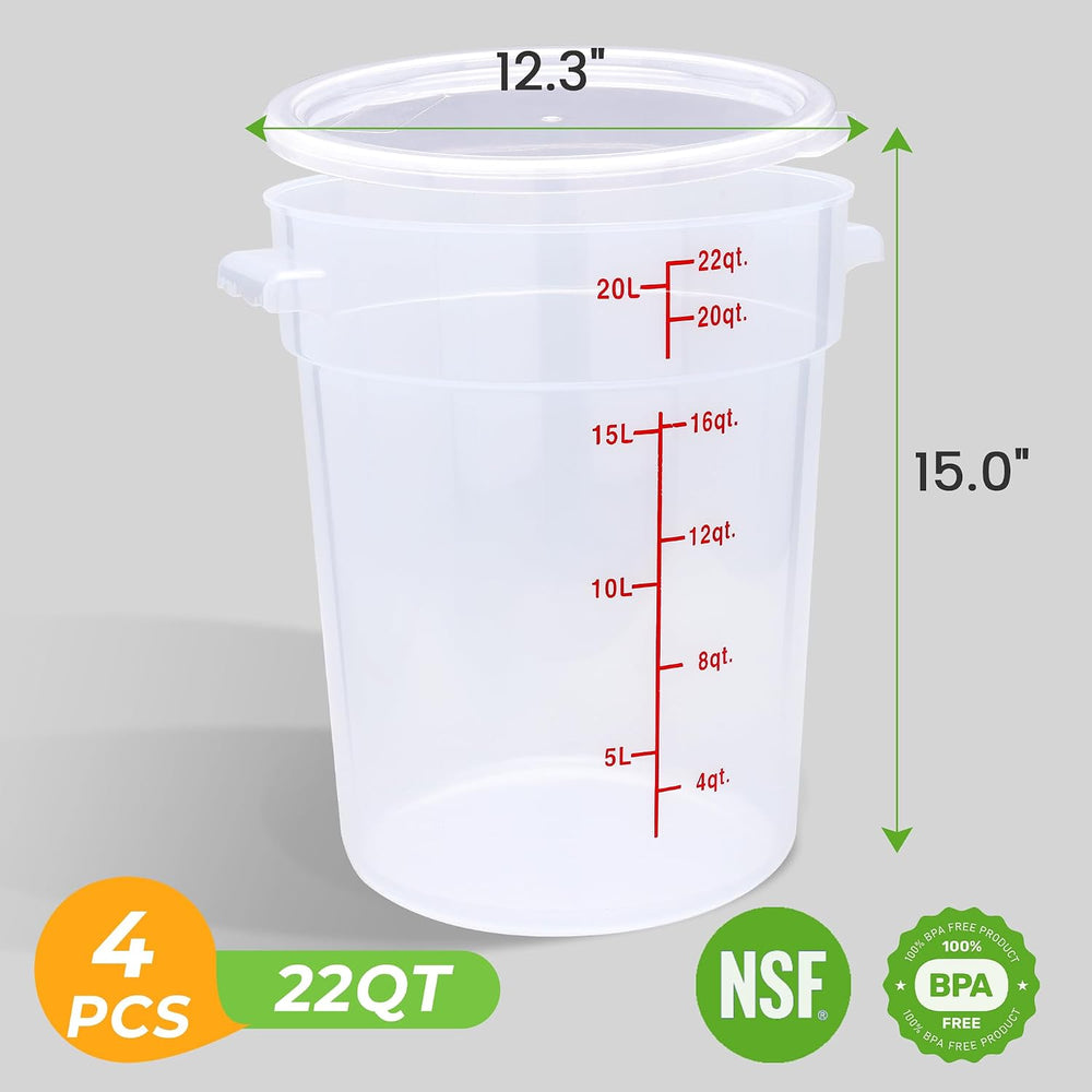 BIEAMA 4 Pack 22 Qt Round Food Storage Containers with Lids, Translucent PP