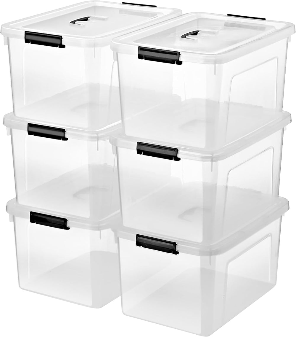 19 Quart Plastic Storage Bins with Lids, 6-Pack Stackable Clear Storage Organ...