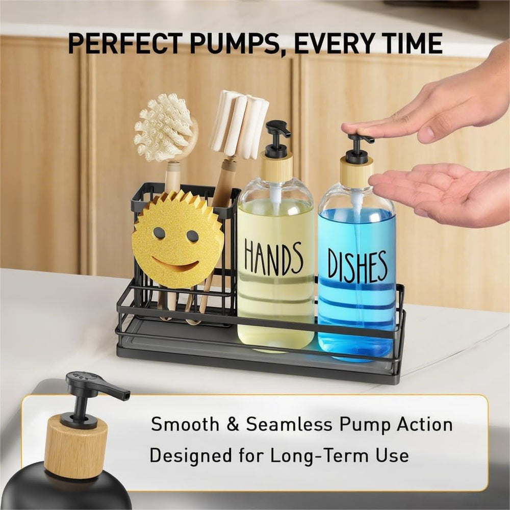 Moforoco Kitchen Dish Soap Dispenser Set, 16OZ Glass Bottle, Hand and Dish So...