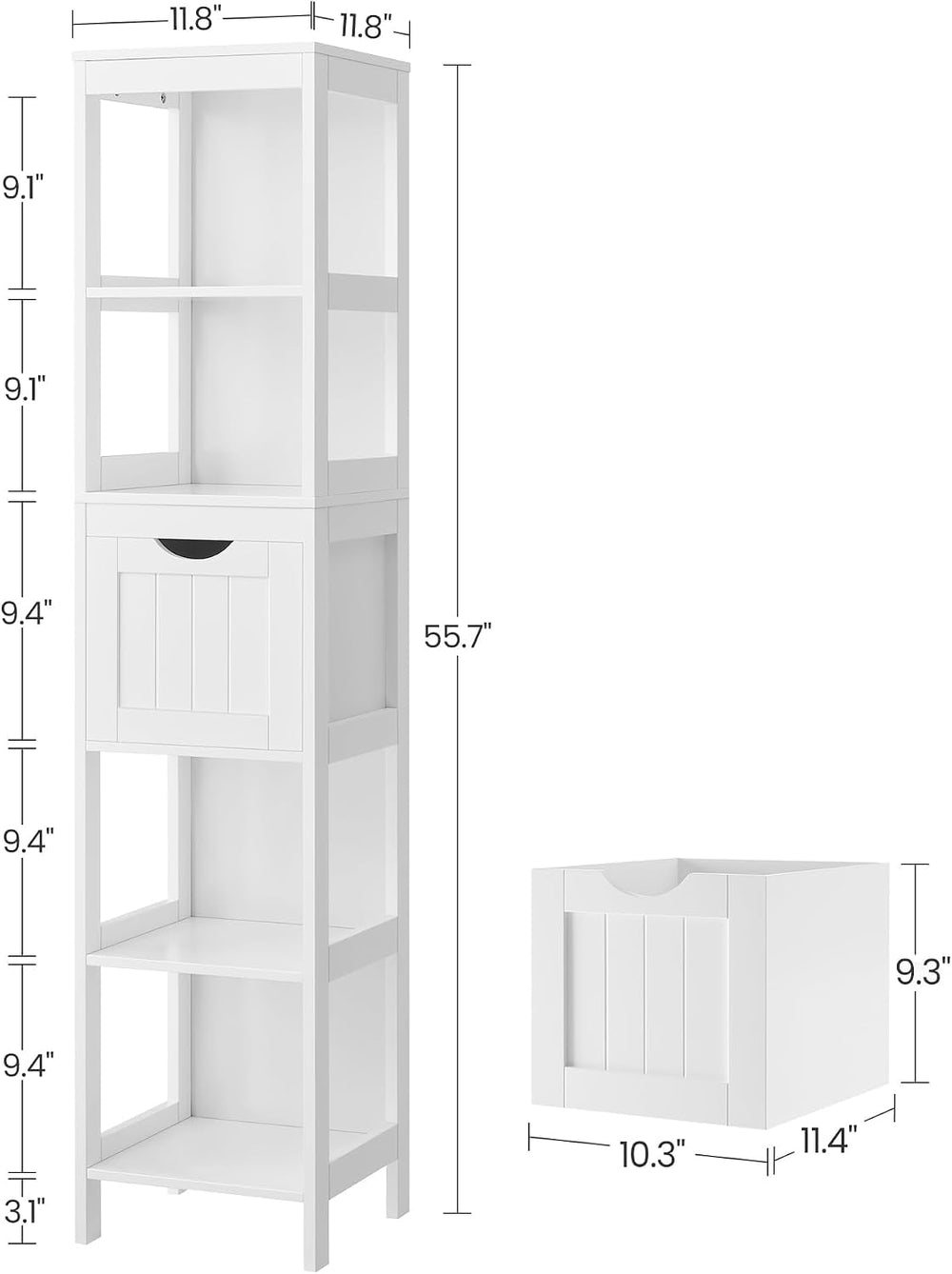 VASAGLE Bathroom Floor Cabinet, 2 Drawers, 55.7”H, White