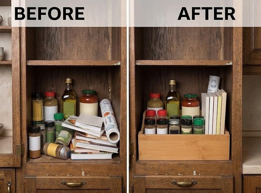 YBM Home Bamboo Drawer Organizer Storage Box for Spices and Kitchen Items, Li...
