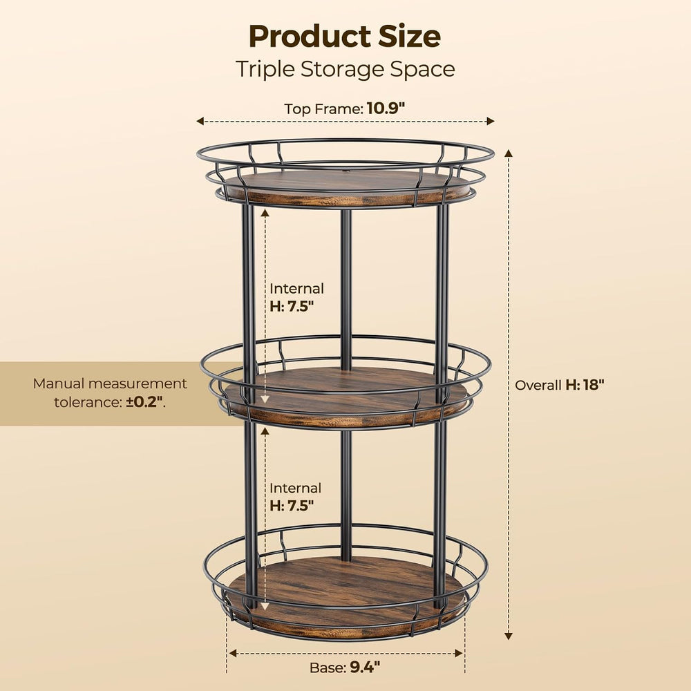 LAMU 3 Tier Lazy Susan Turntable Rotating Spice Rack Organizer for Cabinet