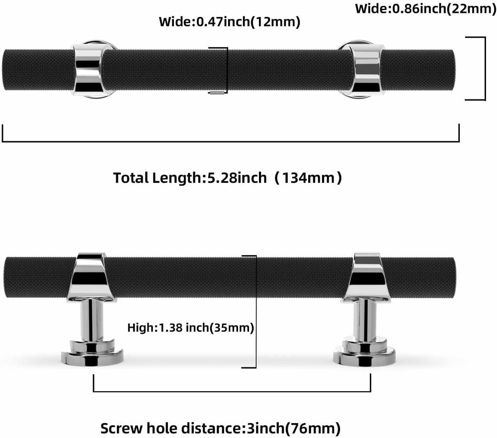 10 Pack 3 Inch Black and Polished Chrome Cabinet Handles