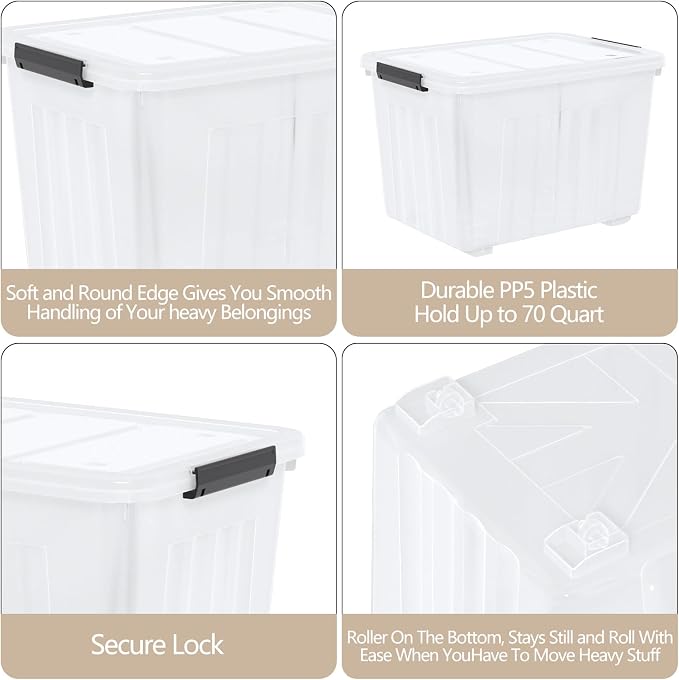 Zopnny 70 Qt Large Plastic Storage Box (4-Pack)