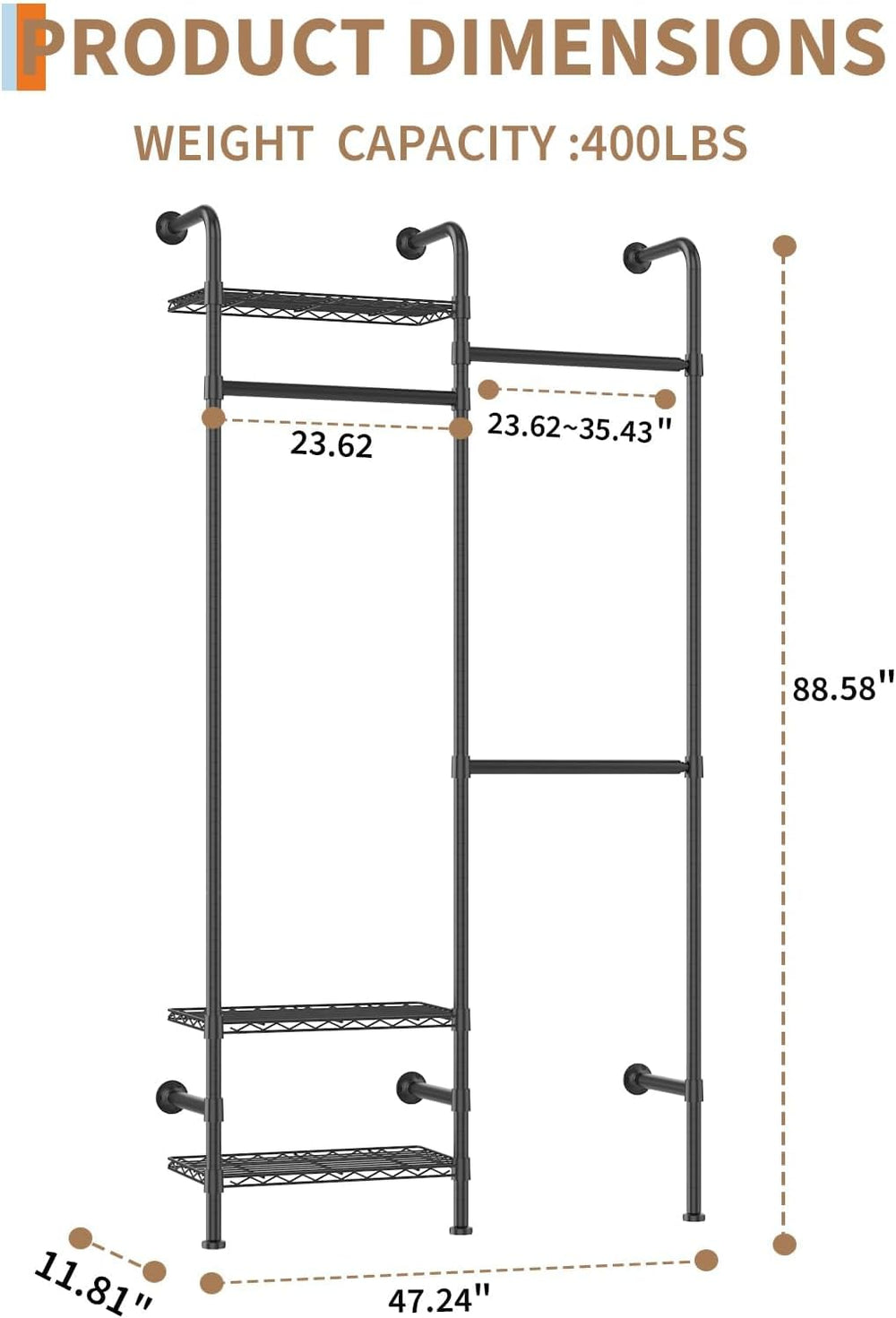 L2 Wall Mounted Pipe Closet System, Matte Black