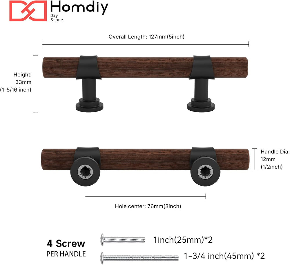 homdiy 10 Pack 3 Inch Hole Center Wood Cabinet Pulls Black Cabinet Handles