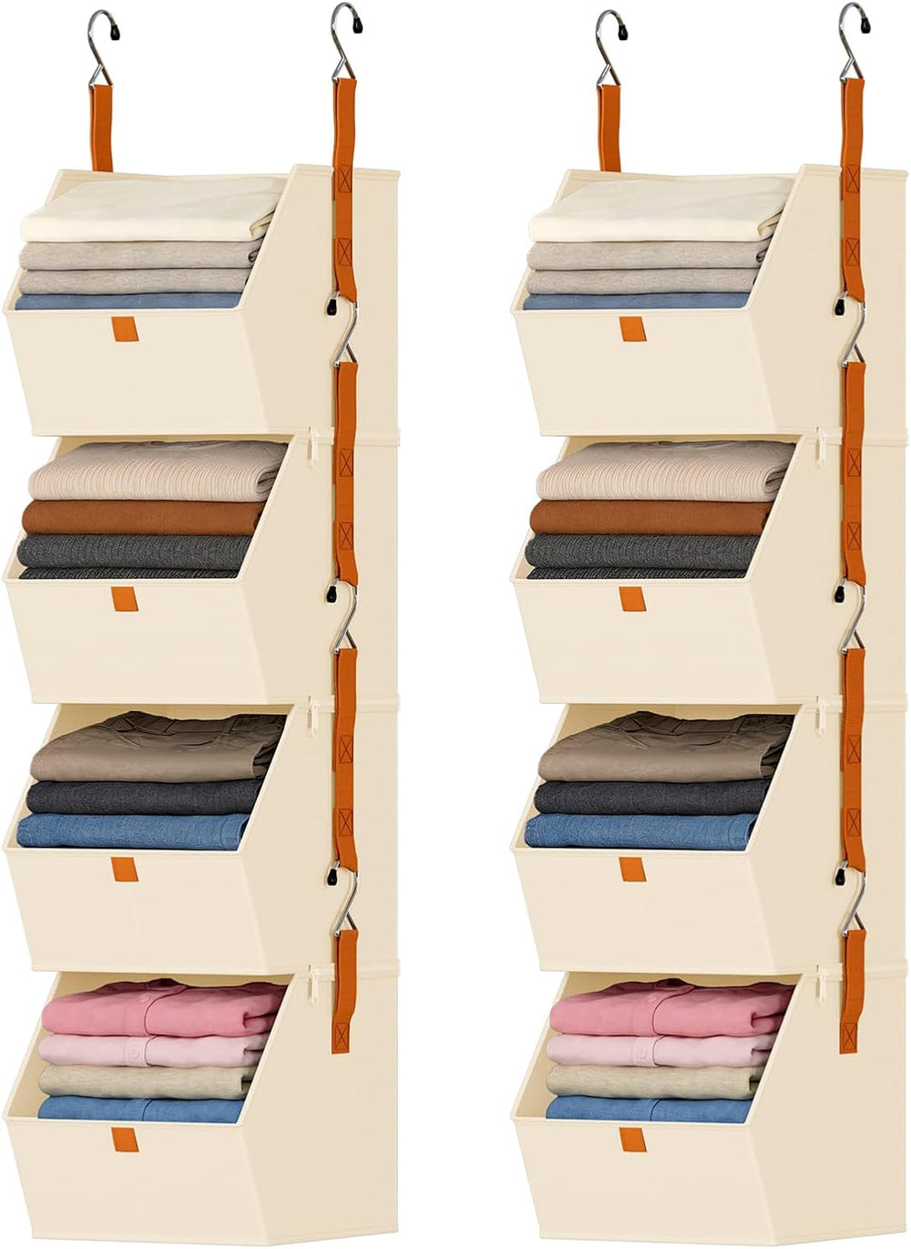 DIMJ Hanging Closet Organizer - 4 Tier Collapsible Hanging Shelves with Hooks...
