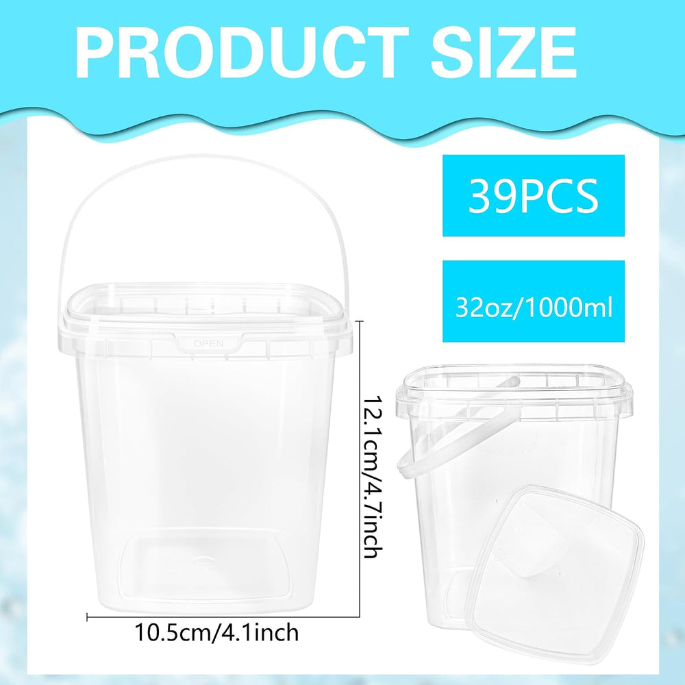 39 Pack 32 oz Square Deli Containers Bulk Clear Plastic Buckets with Airtight...