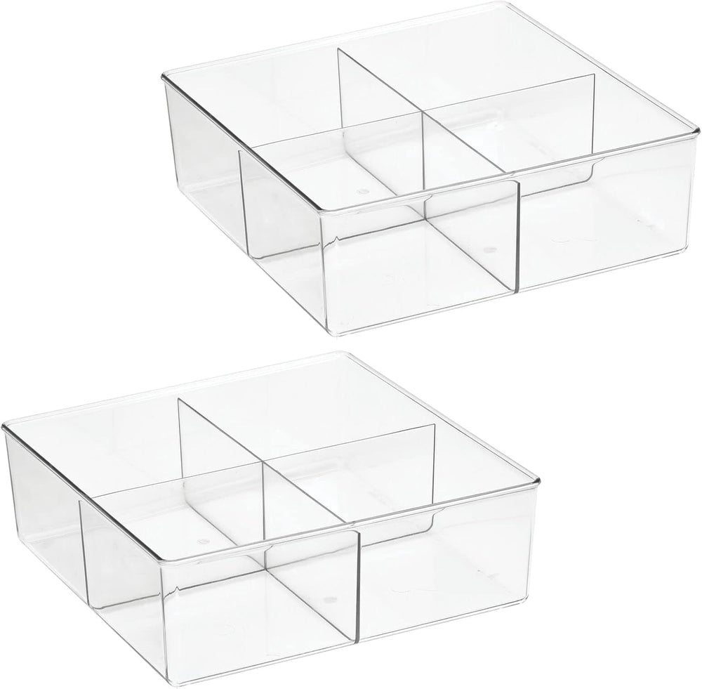 mDesign Plastic 4 Compartment Divided Drawer and Closet Storage Bin - Organiz...