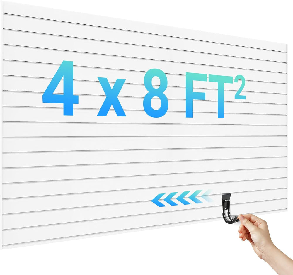 Ezlaino Slatwall 4 FT x 8 FT, PVC Slat Wall Paneling Garage Wall Organizer