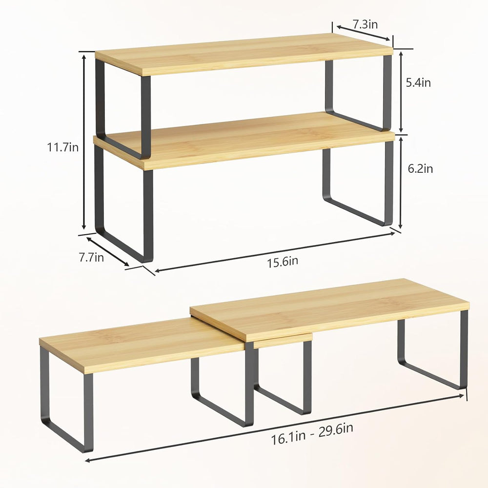 NEX Bamboo Cabinet Organizer Shelf, Kitchen Counter Shelves Set of 4
