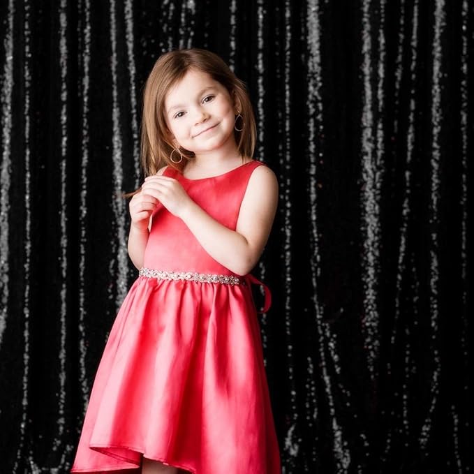 Eternal Beauty Black Sequin Backdrop, 6x8 Ft Halloween Glitter Background Cur...