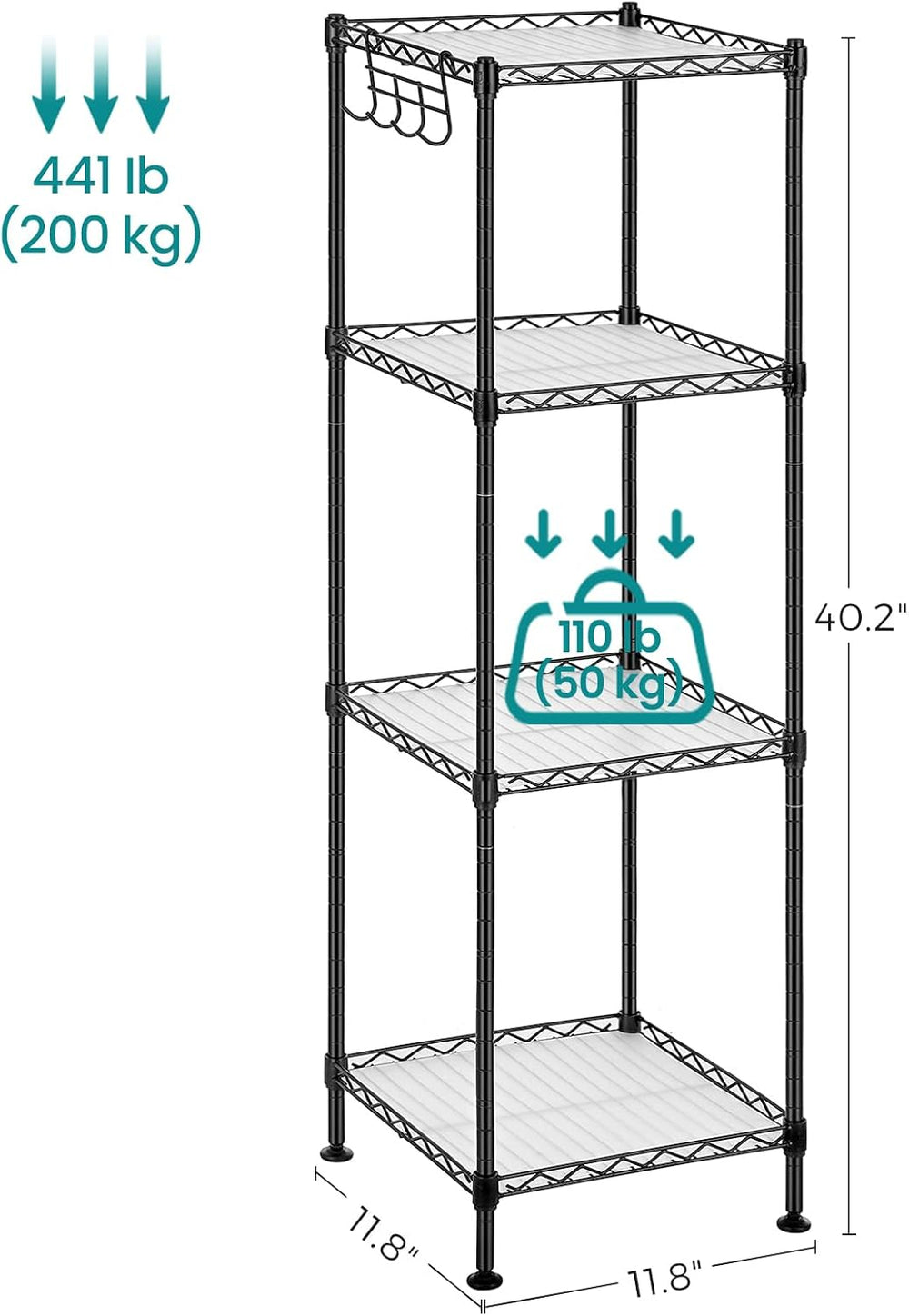 SONGMICS 4-Tier Bathroom Shelf, Storage Rack for Small Space