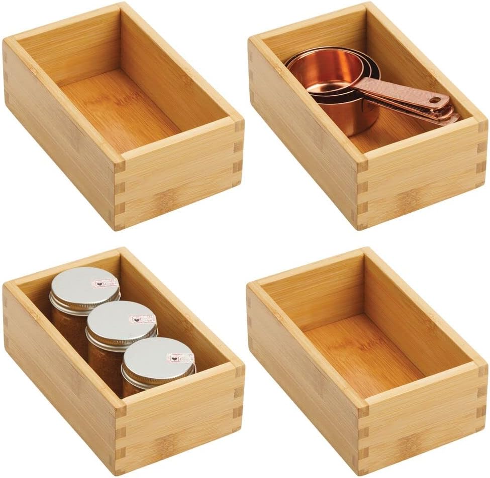 mDesign Wood Bamboo Storage Bin Container, Drawer Organizer Crate Boxes for K...