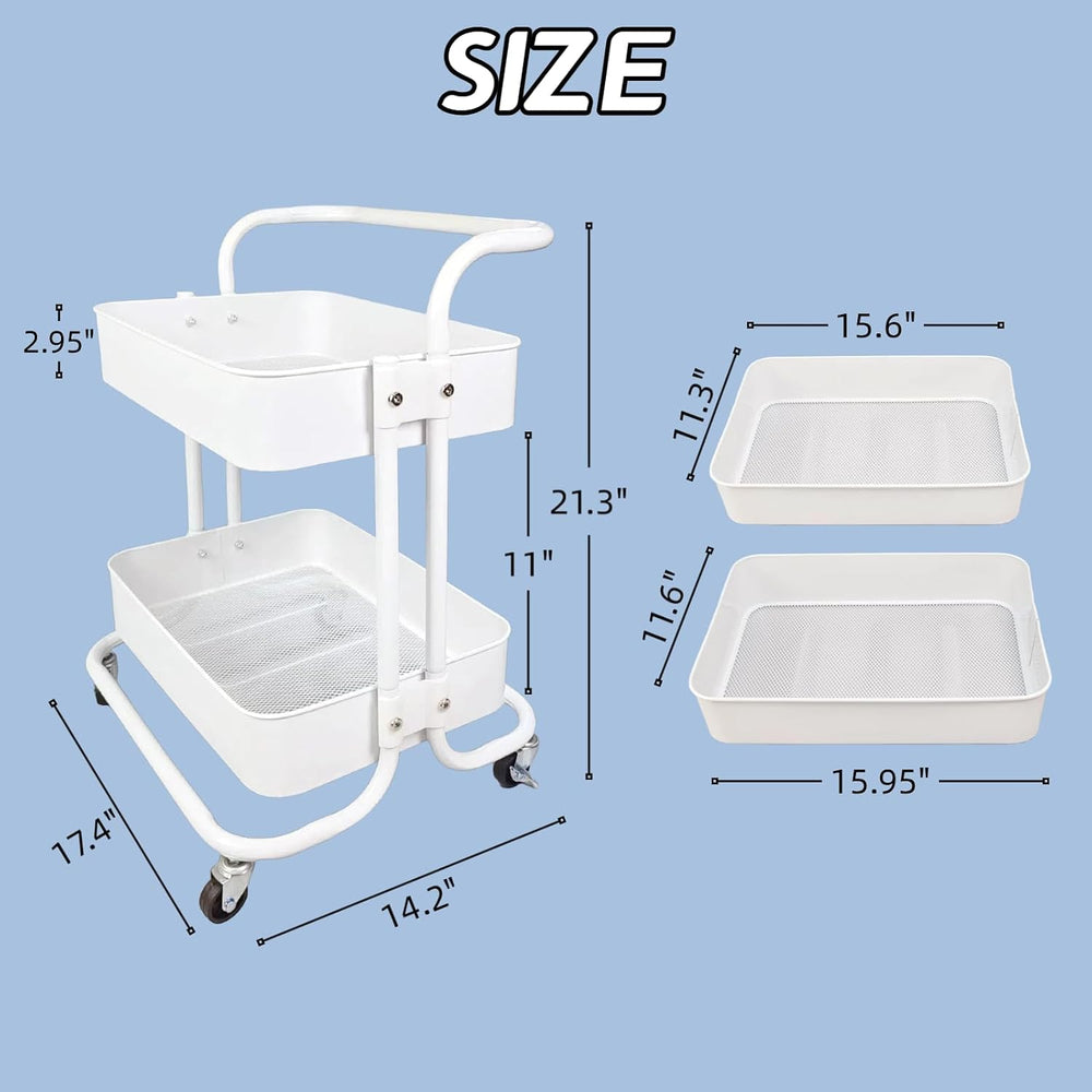2 Tier Cart with Wheels Under Desk Storage with Handle, Metal Rolling Pantry ...