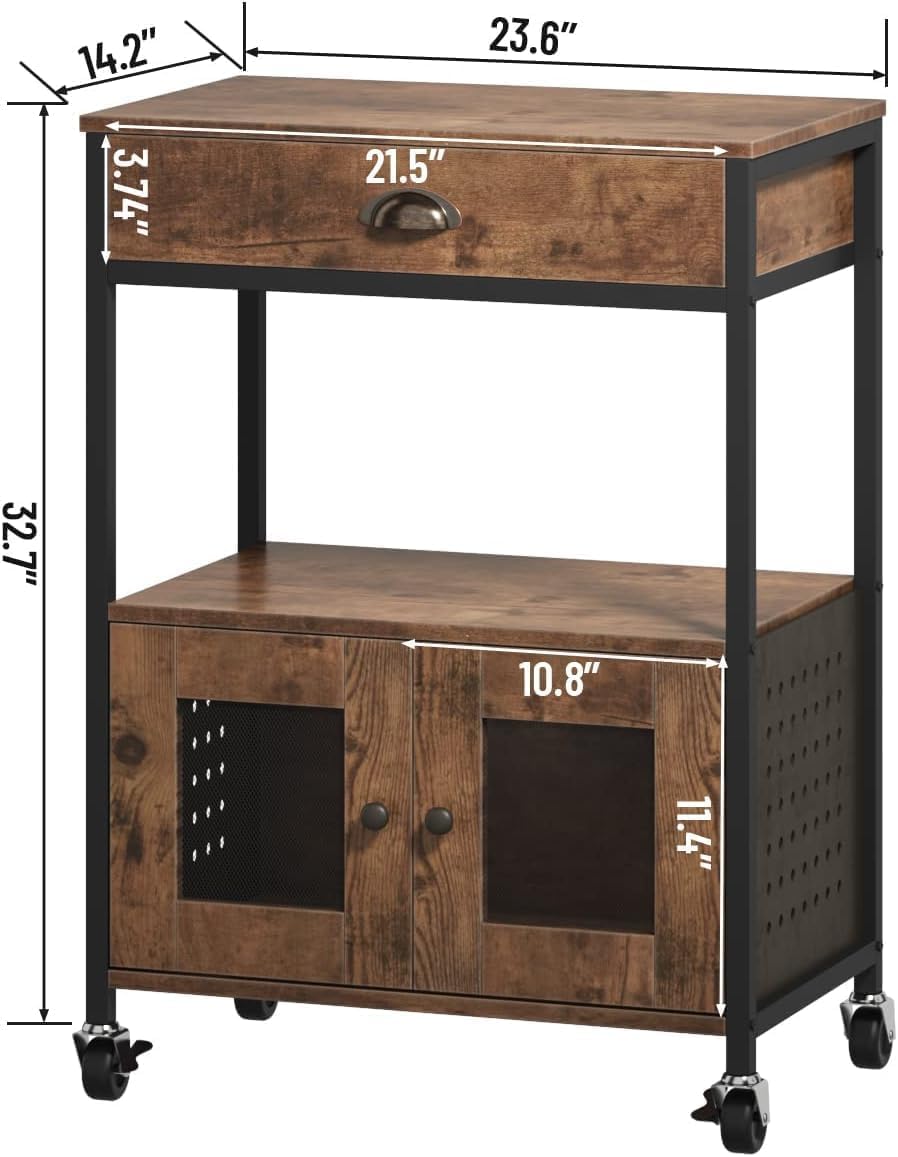 Coffee Bar Cart Cabinet,3 Tier Coffee Station Table on Wheels,Coffee Cart wit...