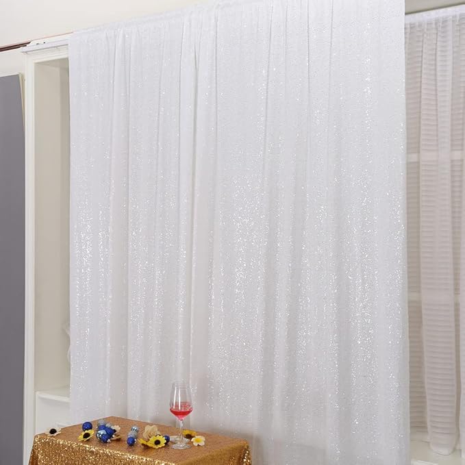 Poise3EHome White Sequin Backdrop Curtain,4 Panels 2FTx8FT Glitter Background...