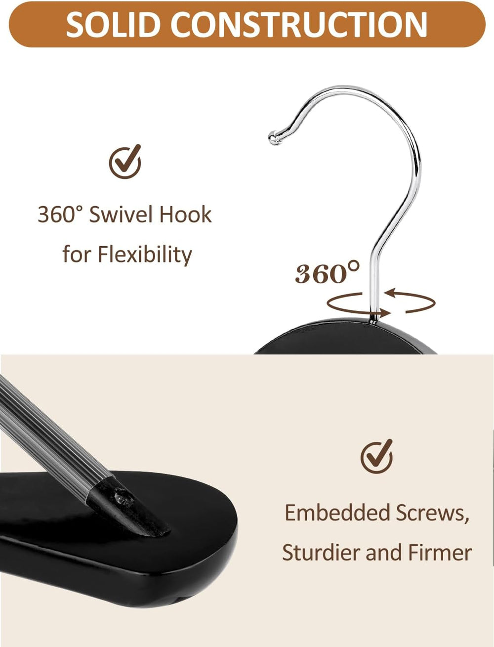 AMKUFO Wide Shoulder Wooden Hangers 8 Pack Coat Hangers with Non Slip Pants B...